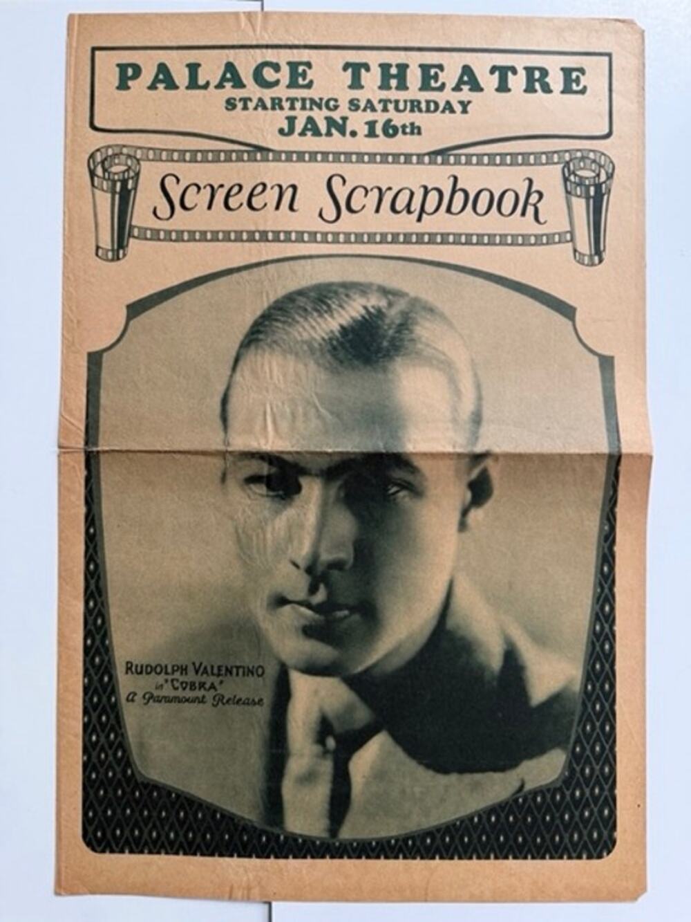 RARE 1925 Cobra Screen Scrapbook, Palace Theater, Cobra Movie Advertisement